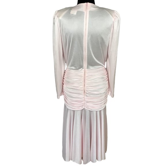 VINTAGE 80s Pink Drop Waist Satin Dress - Picture 6 of 10